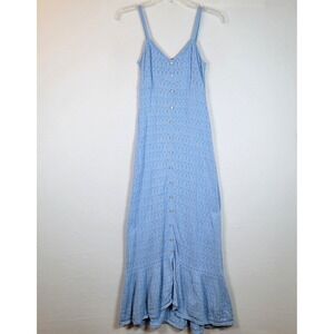 Derek Lam Collective Womens Crochet Open Knit Button Midi Dress Size XS Blue